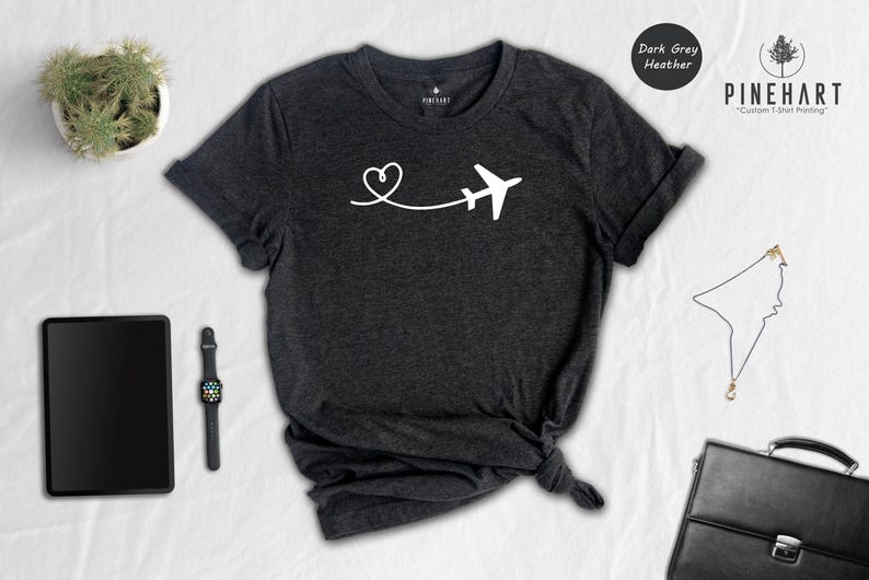 Airplane Heart Shirt Travel Lover Tee, Soft Preshrunk Cotton (Unisex S-XXL, Eco Friendly, Comfortable Fit) image 3