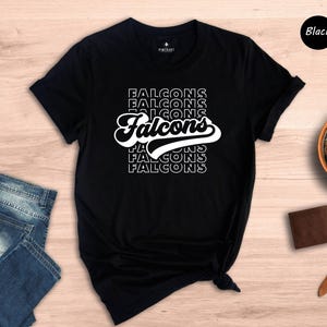 Retro Falcons Shirt, Game Day Mascot Tee, Team Spirit Apparel, Sports Mom Gift, Stacked Text Tshirt, School Pride Top image 5
