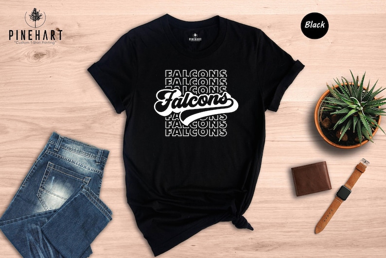 Retro Falcons Shirt, Game Day Mascot Tee, Team Spirit Apparel, Sports Mom Gift, Stacked Text Tshirt, School Pride Top image 5