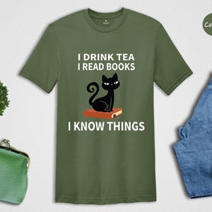 Book Lover T Shirt Casual Reading Tee, I Drink Tea Read Books (Unisex S-XXL, Heather Cotton Blend) Bild 6