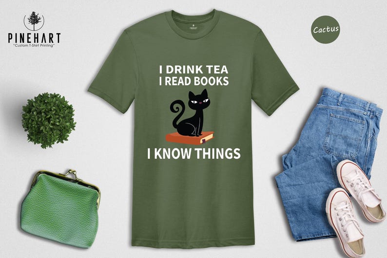 Book Lover T Shirt Casual Reading Tee, I Drink Tea Read Books (Unisex S-XXL, Heather Cotton Blend) Bild 6