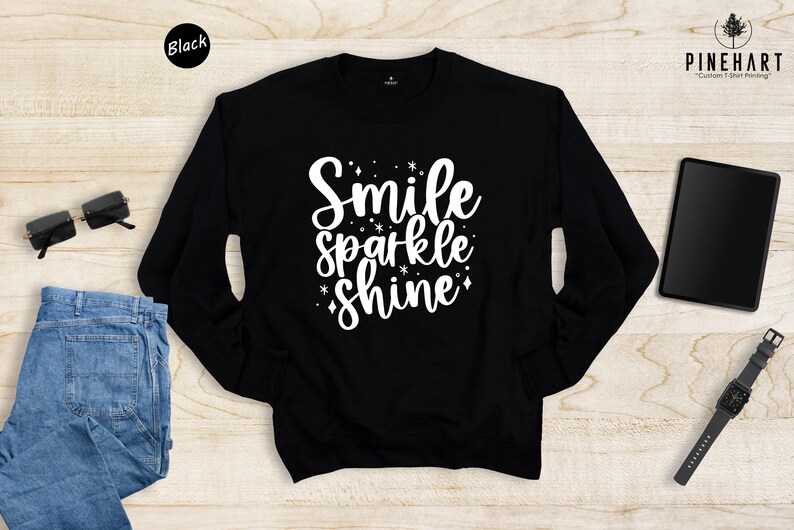 Smile Sparkle Shine Positive Quote Tee, Motivational Graphic, Bright Colors (Unisex S-XXL, Soft Cotton Blend, Eco Print) image 8