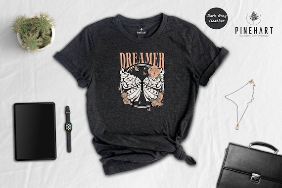 Retro Boho Dreamer Vintage Butterfly Tee: Eco Cotton Blend, Comfort Fit | Digital Ink Print, Casual Everyday Wear