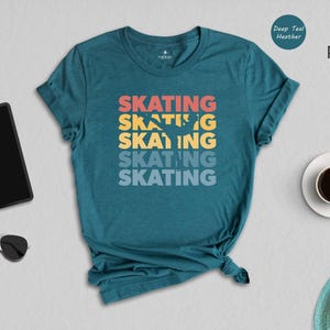 Retro Skating Shirt, Stacked Text Ice Skater Tee, Vintage Sunset Skating Gift, Funny Figure Skater T-Shirt for Men Women image 2