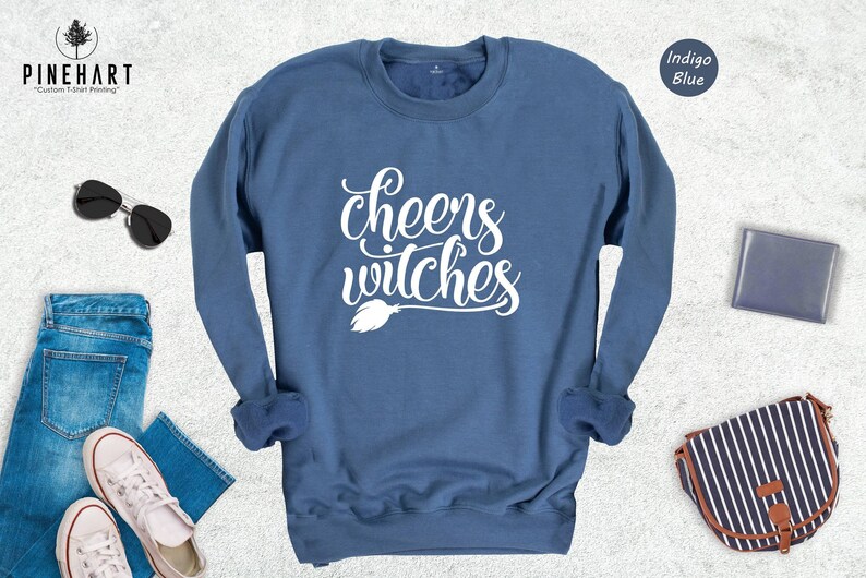 Cheers Witches Shirt, Funny Halloween Tee, Witch Broom Graphic T-Shirt, Girls Night Halloween Party Top, Gift for Her image 8