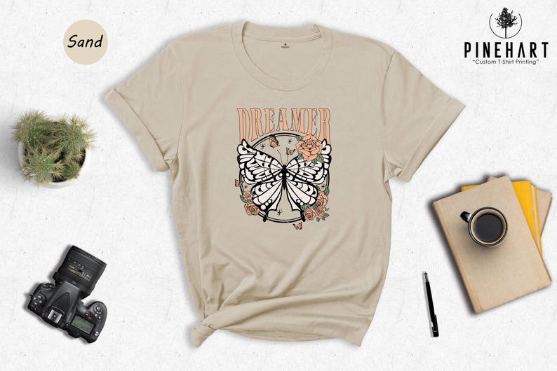 Retro Boho Dreamer Vintage Butterfly Tee: Eco Cotton Blend, Comfort Fit | Digital Ink Print, Casual Everyday Wear image 7