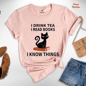 Book Lover T Shirt Casual Reading Tee, I Drink Tea Read Books (Unisex S-XXL, Heather Cotton Blend) Bild 3