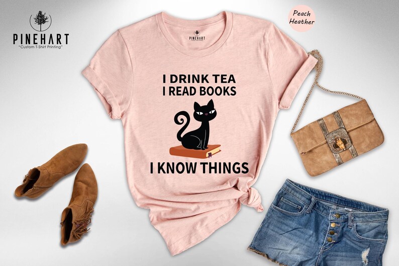 Book Lover T Shirt Casual Reading Tee, I Drink Tea Read Books (Unisex S-XXL, Heather Cotton Blend) Bild 3