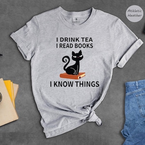 Book Lover T Shirt Casual Reading Tee, I Drink Tea Read Books (Unisex S-XXL, Heather Cotton Blend) Bild 8