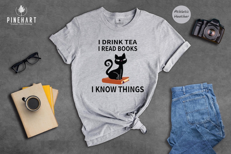 Book Lover T Shirt Casual Reading Tee, I Drink Tea Read Books (Unisex S-XXL, Heather Cotton Blend) Bild 8