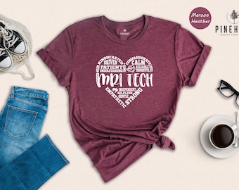 Radiology Gift Tee MRI Shirt: Heart Design, Sustainable Ringspun Cotton (Comfort Fit, Customizable Colors, S-XXL)