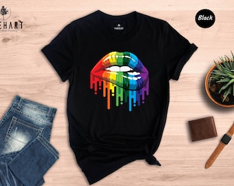 LGBTQ Pride Shirt: Rainbow Lips Graphic Tee, Bold Equality Statement | Soft Ringspun Cotton, Daily Wear | Eco Friendly Apparel