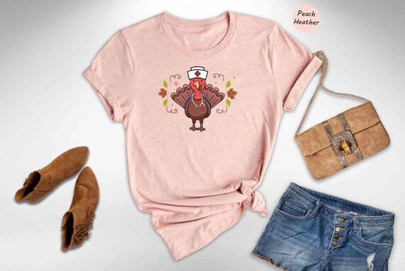 Nurse Turkey Tee: Playful Thanksgiving Design - Soft Cotton, Heather Blend, Cozy Fall Wardrobe