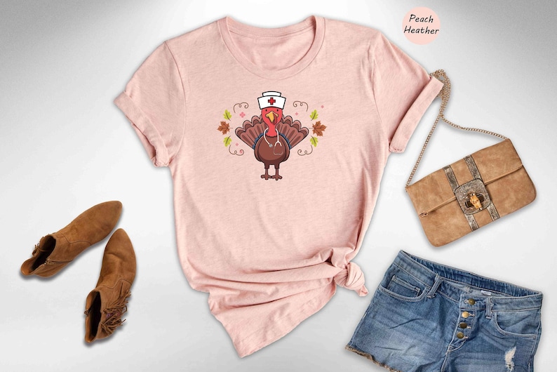 Nurse Turkey Tee: Playful Thanksgiving Design - Soft Cotton, Heather Blend, Cozy Fall Wardrobe image 1