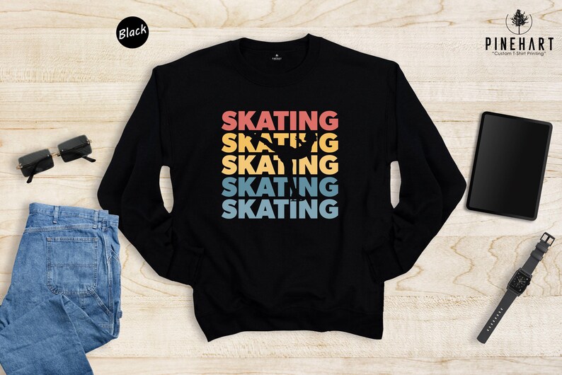 Retro Skating Shirt, Stacked Text Ice Skater Tee, Vintage Sunset Skating Gift, Funny Figure Skater T-Shirt for Men Women image 8