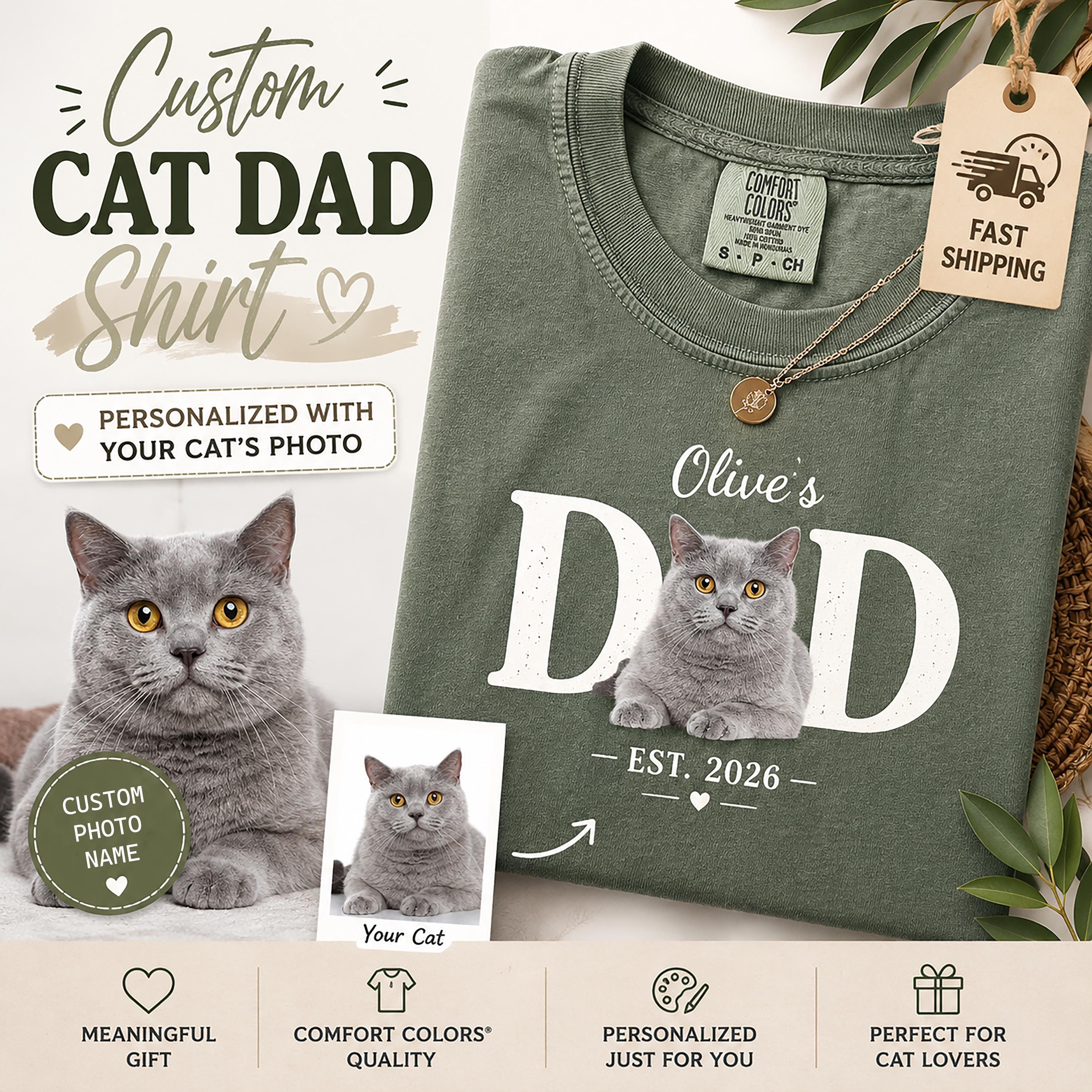 Comfort Colors® Custom Cat Dad Shirt Personalized Cat Name EST