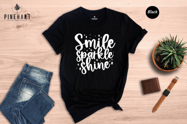 Smile Sparkle Shine Positive Quote Tee, Motivational Graphic, Bright Colors (Unisex S-XXL, Soft Cotton Blend, Eco Print) image 7
