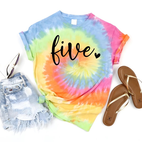 Tie Dye 5th Birthday Shirt: Vibrant Girls Party Tee, Soft Ringspun Cotton, Eco Friendly | Sizes XS-XL, Custom Text Option