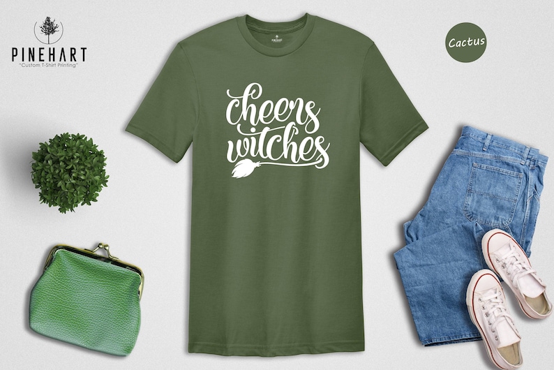 Cheers Witches Shirt, Funny Halloween Tee, Witch Broom Graphic T-Shirt, Girls Night Halloween Party Top, Gift for Her image 5