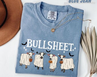 Bullsheet Funny Halloween Shirt, Ghost Cow Costume Tee, Cute Farm Animal Halloween Shirt, Funny Cow Lover Gift, Spooky Fall Shirt