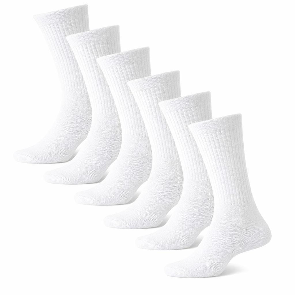 Men's White Crew Socks: 6-Pack Cotton Blend for Work and Casual