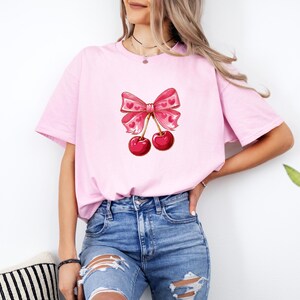 Coquette Valentine Heart Shirt, Valentine Day Shirt, Valentine Bow Shirt, Cherry Coquette Core Shirt, Pink Valentine Day Shirt