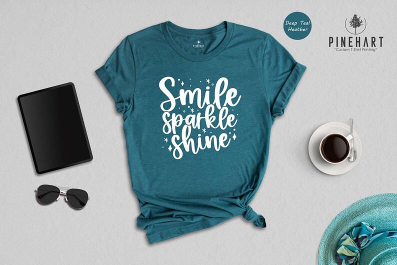 Smile Sparkle Shine Positive Quote Tee, Motivational Graphic, Bright Colors (Unisex S-XXL, Soft Cotton Blend, Eco Print) image 5