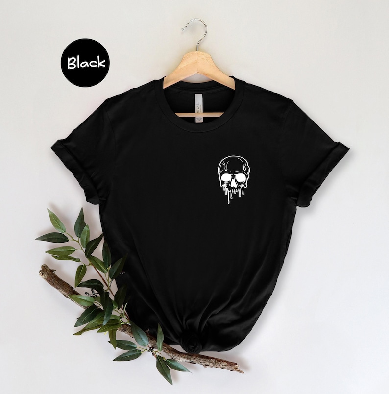 Unisex Halloween Tee Spooky Skeleton Top, Melting Skull Graphic (S-XXL, Eco Cotton Blend, Digital Ink Print) 画像 2