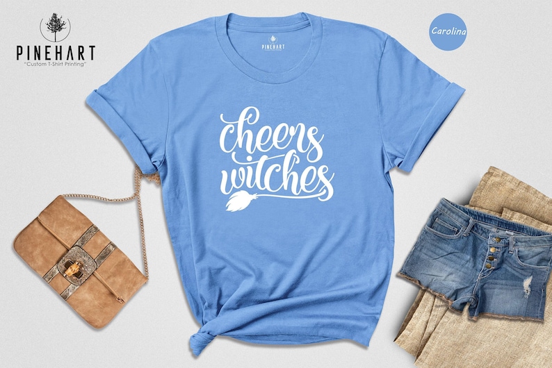 Cheers Witches Shirt, Funny Halloween Tee, Witch Broom Graphic T-Shirt, Girls Night Halloween Party Top, Gift for Her image 6