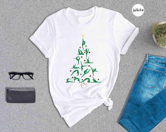 Yoga Christmas Tree Shirt, Funny Yoga Poses Holiday Tee, Christmas Yoga Lover Gift, Unisex Cute Xmas T-Shirt for Yogis