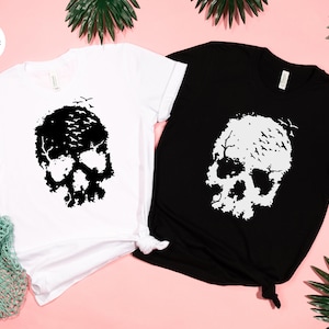 Halloween Skull Shirt, Skull Shirt, Skull with Birds Shirt, Halloween Party Shirt, Cute Halloween Shirt, Cute Skull Shirt