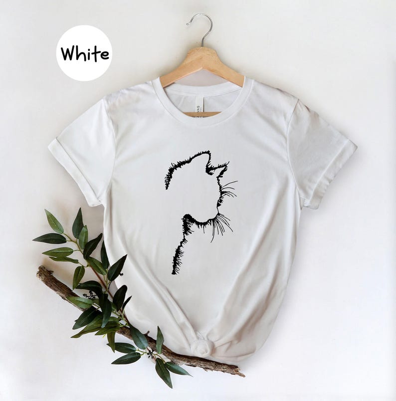 Cat Silhouette Shirt Funny Cat Lover Tee, Black Design (Unisex S-XXL, Eco Cotton, Digital Ink Print) Bild 3