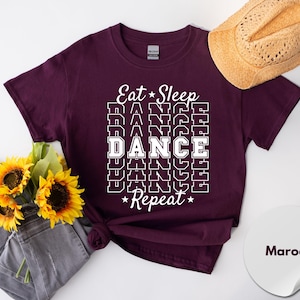 Eat Sleep Dance Repeat Shirt: Soft Cotton Comfort - Eco Ink Print, Heather Blend Options, Unisex Dance Practice Tee