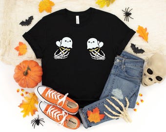 Halloween Boo Bees Shirt: Funny Ghost Hands Graphic - Heather Cotton Blend, Eco-Friendly Print, Adult Sizes S-XXL