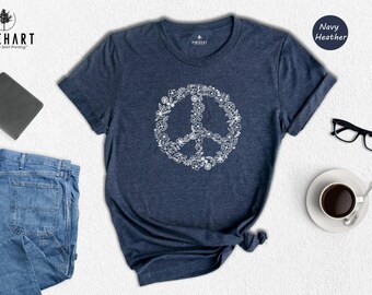 Boho Floral Peace T-Shirt: Vibrant Digital Print - Soft Cotton, Unisex Fit, Eco Friendly, Everyday Harmony Wear