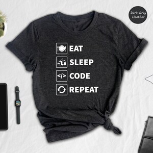 Eat Sleep Code Bold Colorful Programmer Shirt: Soft Ringspun Cotton, Tech Pride Apparel | Comfortable Durable Tee, Multiple Sizes