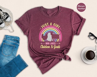 Goat And Chicken Farm Animals Unisex Tee, Cozy Casual Wear (S-XL, Ringspun Preshrunk Cotton, Heather Blend Options)