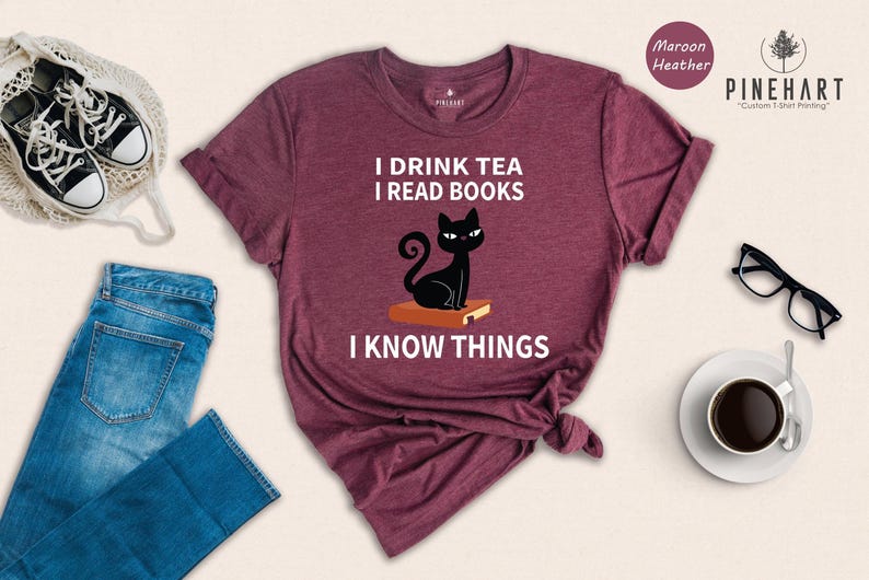 Book Lover T Shirt Casual Reading Tee, I Drink Tea Read Books (Unisex S-XXL, Heather Cotton Blend) Bild 5
