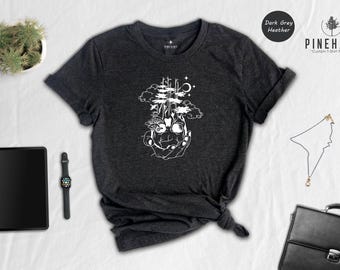 Skull Forest Shirt, Celestial Botanical Skull Tee, Mystic Nature Halloween T-Shirt, Gift for Nature Lovers