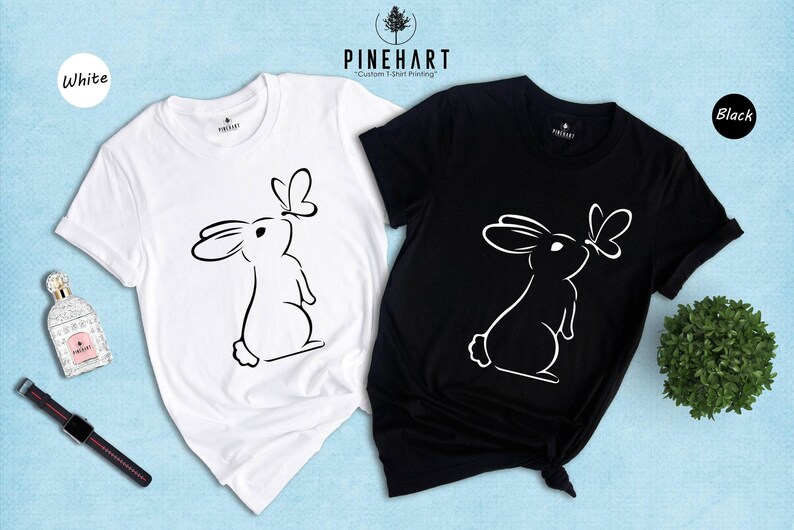 Rabbit Lover Shirt Cute Bunny Tee: Butterfly Accent Design, Soft Preshrunk Cotton | Comfortable Fit, Multiple Sizes image 7