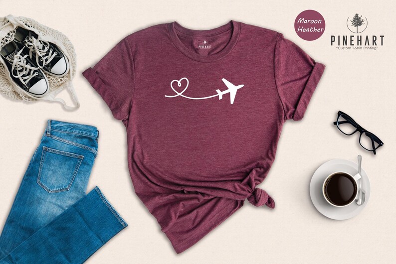 Airplane Heart Shirt Travel Lover Tee, Soft Preshrunk Cotton (Unisex S-XXL, Eco Friendly, Comfortable Fit) image 5