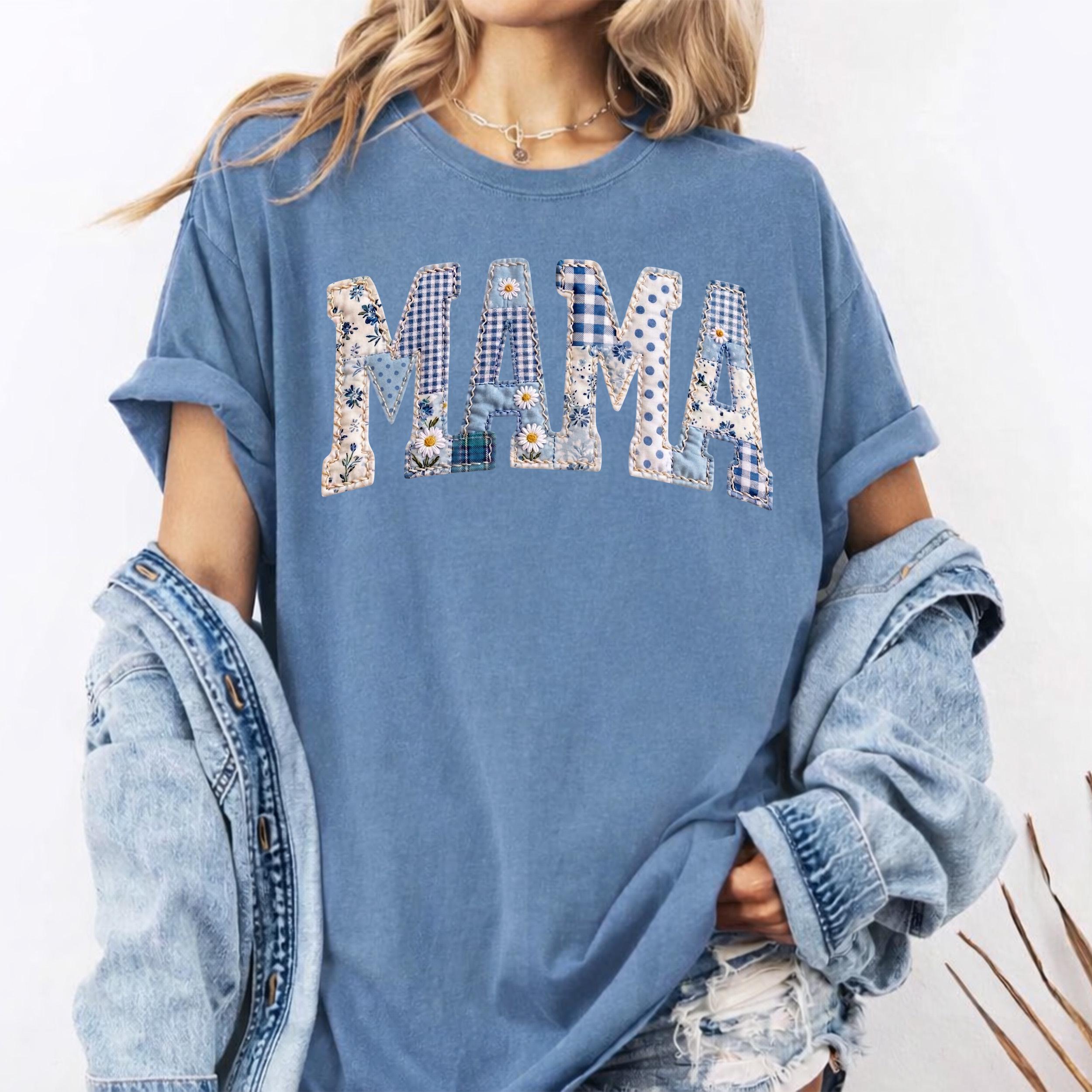 Comfort Colors™ Mama Blue Patchwork Floral Shirt, Toile Gingham