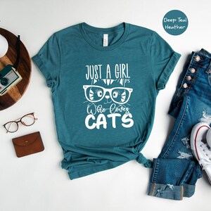 Just A Girl Cats Shirt: Funny Cat Lover Tee, Heather Soft Cotton | Eco Friendly, Pre Shrunk, Unisex S-XXL | Casual Everyday Wear image 2