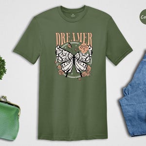 Retro Boho Dreamer Vintage Butterfly Tee: Eco Cotton Blend, Comfort Fit | Digital Ink Print, Casual Everyday Wear image 3