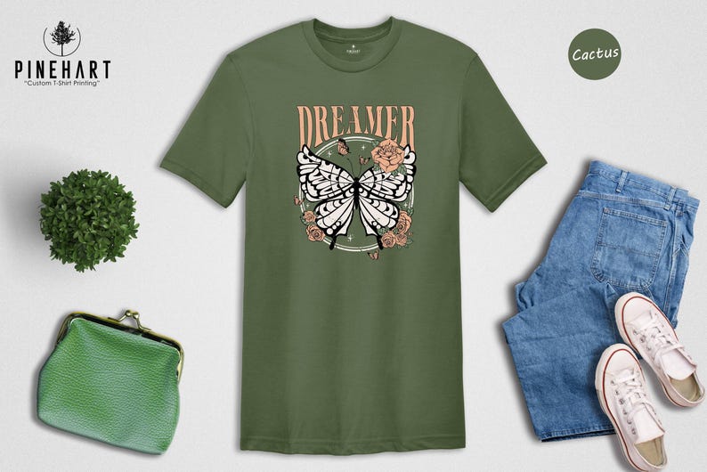 Retro Boho Dreamer Vintage Butterfly Tee: Eco Cotton Blend, Comfort Fit | Digital Ink Print, Casual Everyday Wear image 3