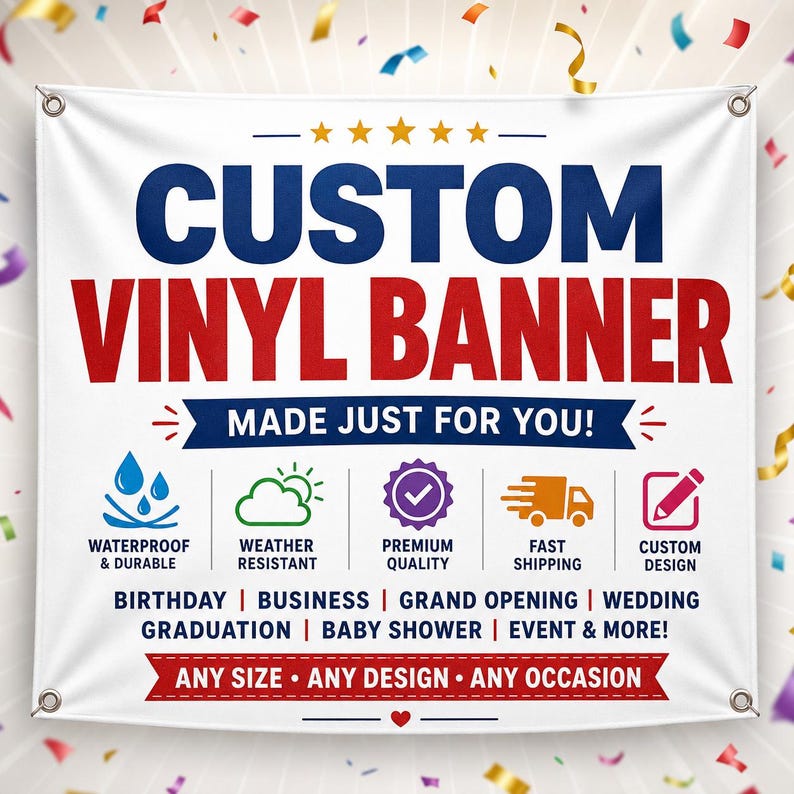 Custom Vinyl Banner | Waterproof Outdoor Sign | Business, Event, Wedding, Birthday image 1