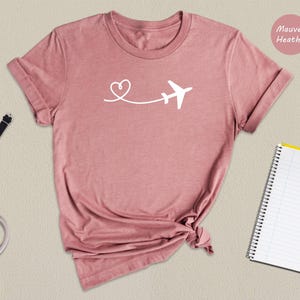 Airplane Heart Shirt Travel Lover Tee, Soft Preshrunk Cotton (Unisex S-XXL, Eco Friendly, Comfortable Fit) image 1
