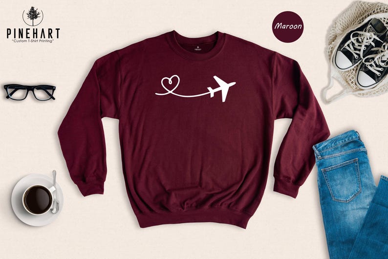 Airplane Heart Shirt Travel Lover Tee, Soft Preshrunk Cotton (Unisex S-XXL, Eco Friendly, Comfortable Fit) image 8