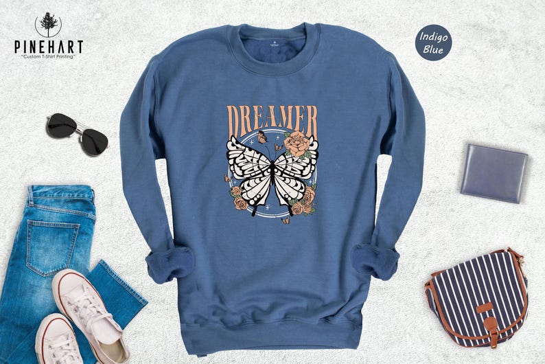 Retro Boho Dreamer Vintage Butterfly Tee: Eco Cotton Blend, Comfort Fit | Digital Ink Print, Casual Everyday Wear image 8