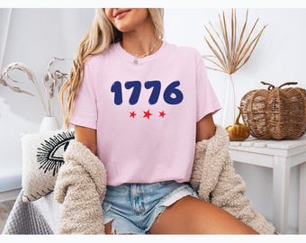 Comfort Colors®  1776 Patriotic T-Shirt Fourth of July America USA Stars Tee Independence Day Shirt
